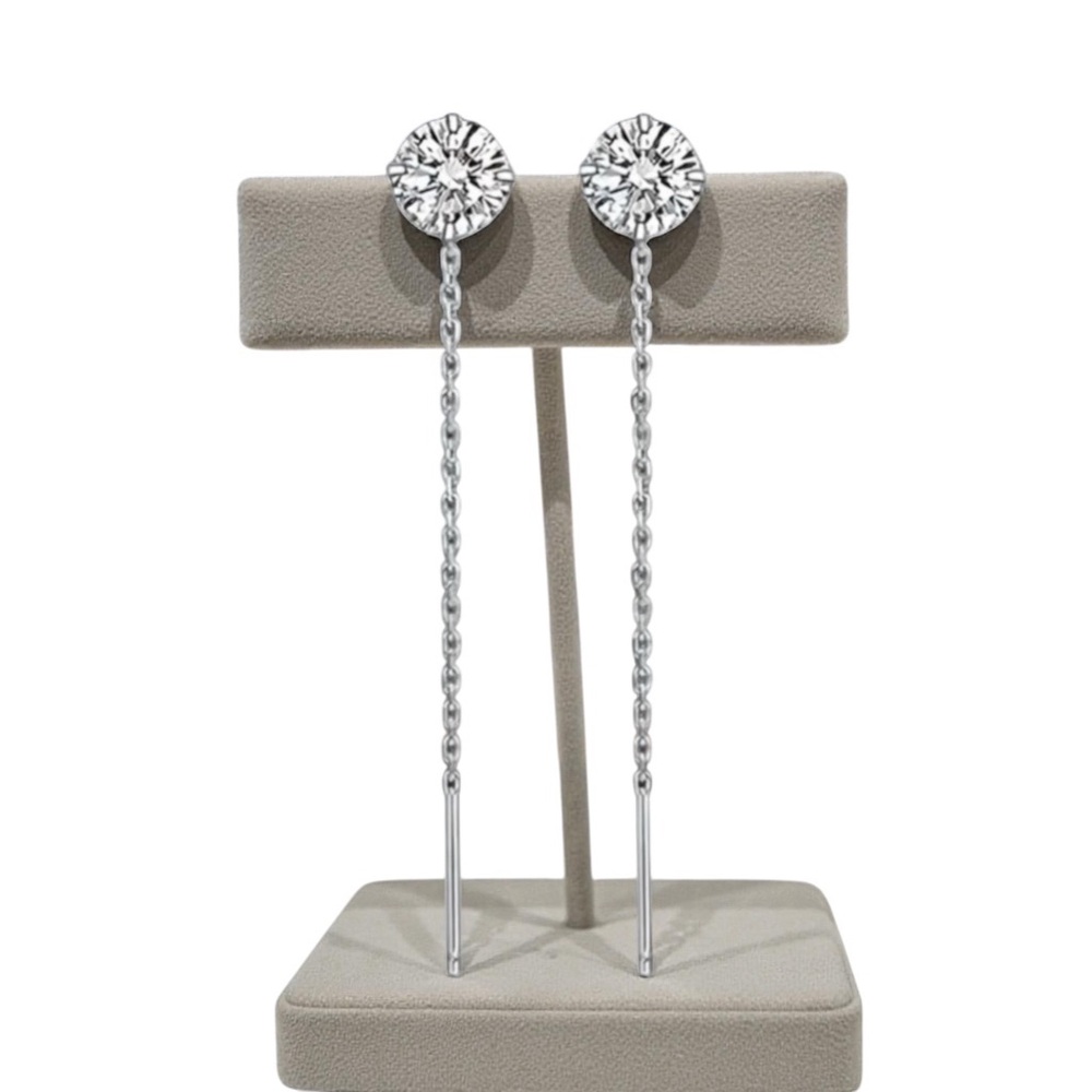 Iced Bling CZ S925 Sterling Silver Water drop threader earrings. New. - Picture 2 of 11